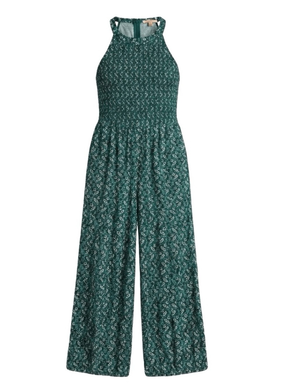 LOFT Green Floral Smocked Halter Wide-Leg Jumpsuit